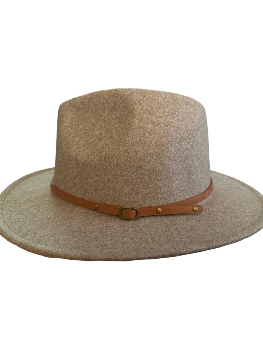 Wool Felt Fedora Hat with Leather Band - Taupe